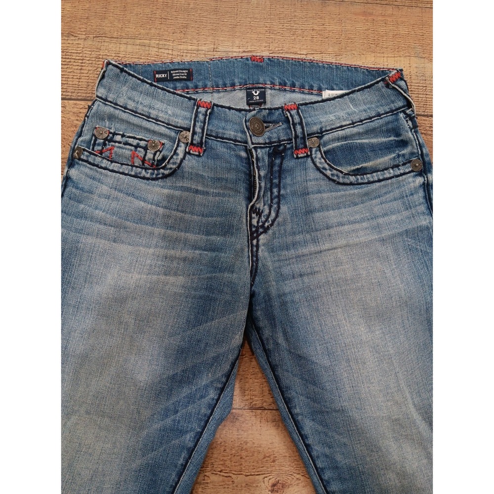 True Religion Ricky Relaxed Straight Jeans Red Stitch Denim 2666